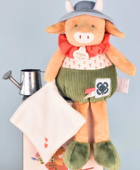 Peluche vache verte Aneth avec doudou - 28 cm