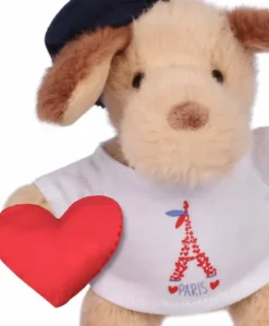 Porte clé Chien beige avec T-shirt Tour Eiffel - 15 cm