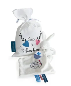 Sac à doudou + Doudou lapin "Mon Doudou + fort que tout " 10 cm - Unicef